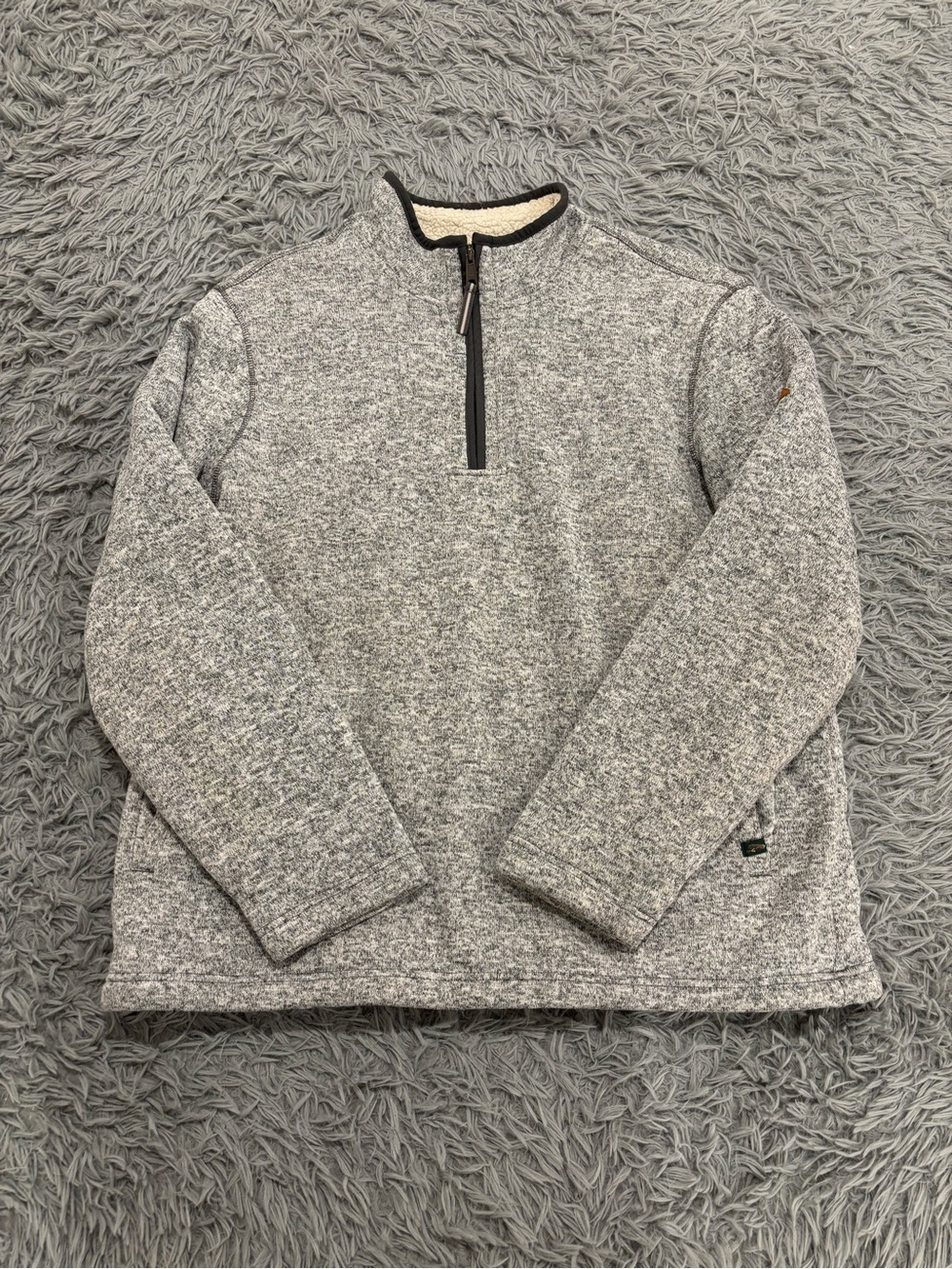 Orvis Men’s Gray 2XL Sherpa Fleece Lined 1/4 Zip Pullover Speckled Coat Jacket